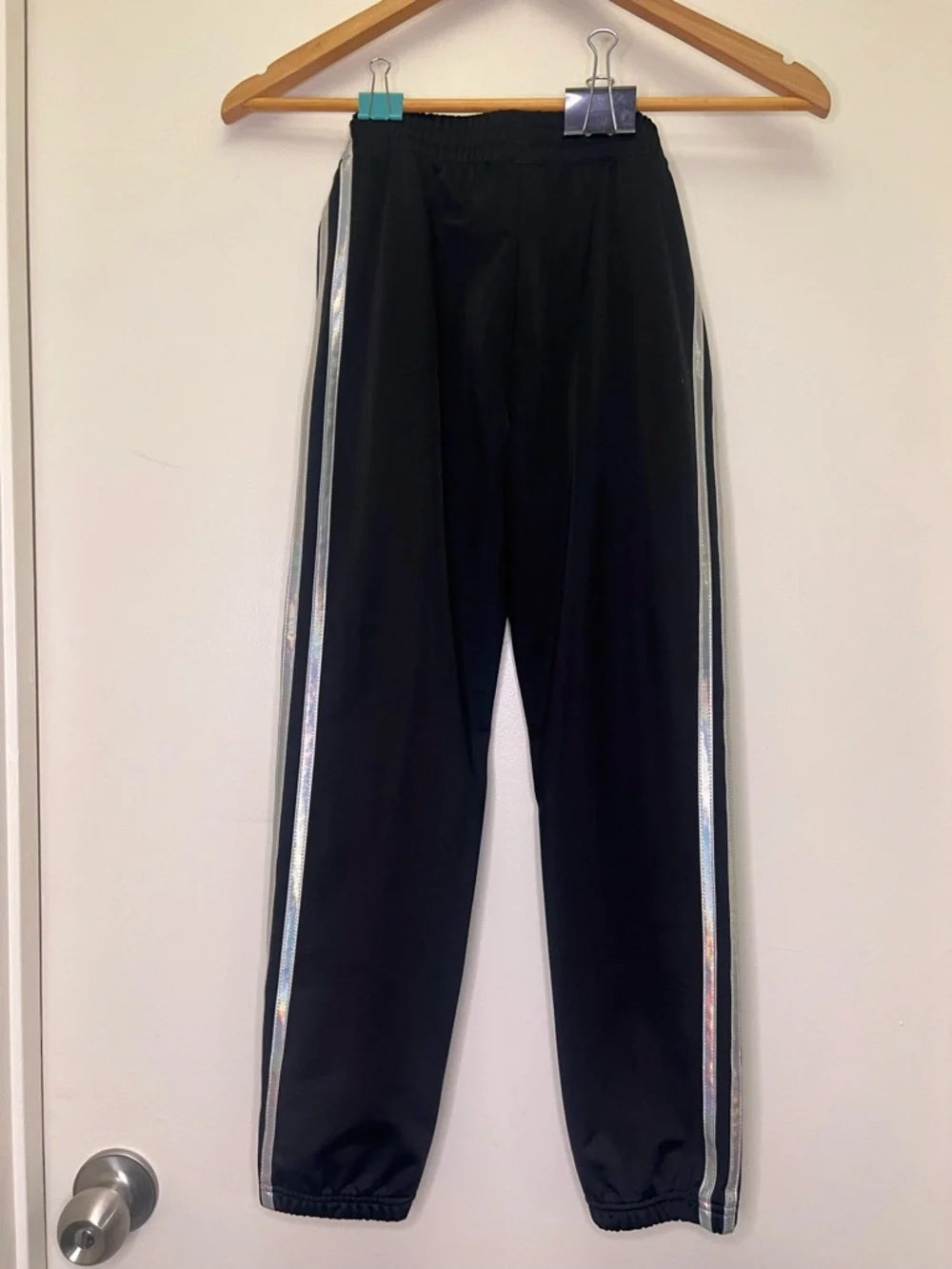 Adidas Girls Black Joggers Holographic Stripe Track Pants Size 7/8